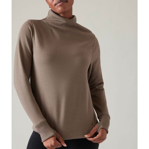 Athleta Cozy Karma Twist Neck Sweatshirt Pullover XL Tan Taupe - Picture 1 of 12